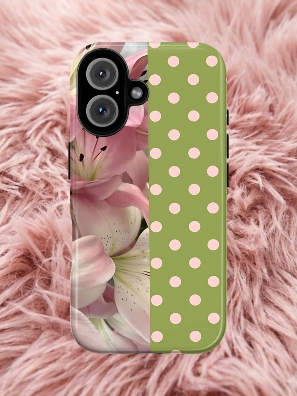 Floral Pink & Green Polka Dot Phone Case - Compatible Cell Phone Accessory